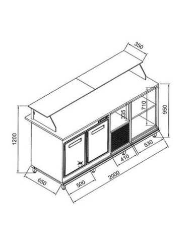 Banco bar milleusi - Statico - Vetri basse - cm 200 x 65 x 120 h