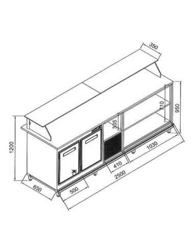 Banco bar milleusi - Statico - Vetri basse - cm 250 x 65 x 120 h