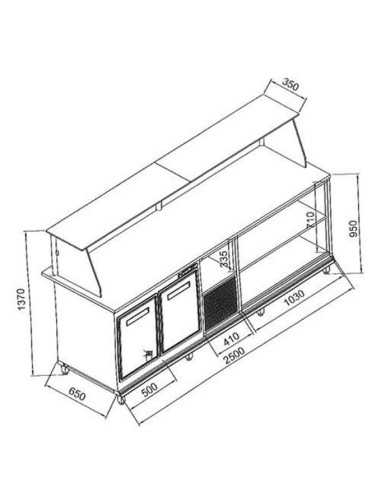 Banco bar milleusi - Tipo semiacabado de pannellare - Statico - Vetri alto - cm 250 x 65 x 137 h