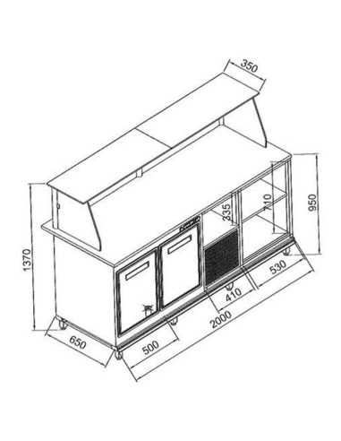 Banco bar milleusi - Statico - Vetri alti - cm 200 x 65 x 137 h