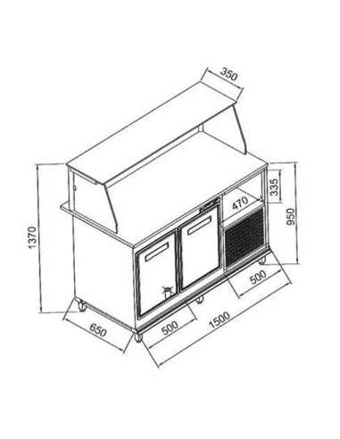 Banco bar milleusi - Statico - Vetri alto - cm 150 x 65 x 137 h