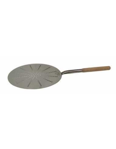 Round perforated pizza paddle - Aluminium with stainless steel handle and wooden handle - Dimensions Ø cm 32 x 58