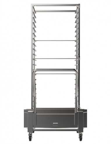 Carrello estraibile - Acciaio inox AISI 304 - Impugnatura ergonomica - Ruote frenanti - Per forni 20 teglie - Dimensioni cm 66 x