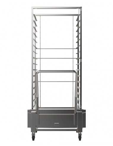 Carrello estraibile - Acciaio inox AISI 304 - Impugnatura ergonomica - Asportabile - Ruote frenanti - Per forni 16 teglie - Dime