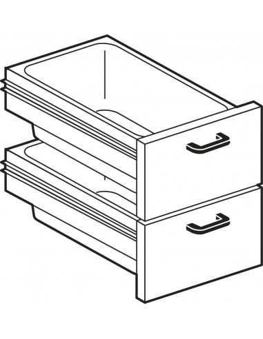 Cassettiera 400 N. 2 cajones con 2 cajas GN 1/1 15h de plástico, guías telescópicas. - Dimensiones cm. 39,5x 56x 45h