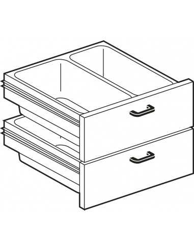 Cassettiera 600 - N. 2 cassetti con 4 bacinelle N. 2 GN 1/1 15h in plastica - cm 59.5 x 56 x 45 h