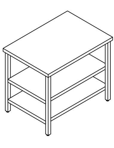 Tabla con 2 estantes AISI 304 - Profundidad 70 - piernas cuadradas