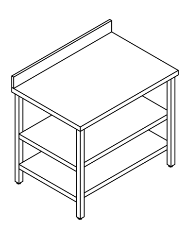 Tavolo con 2 ripiani AISI 304 - Alzatina - Profondità 70 - Gambe quadre
