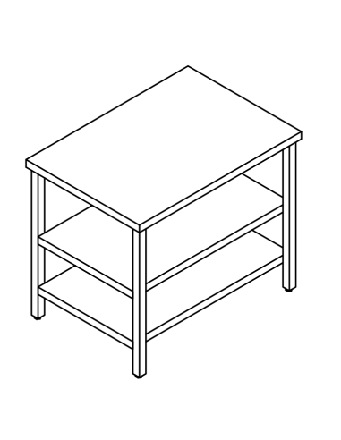 Tavolo con 2 ripiani AISI 304 - Profondità 60 - Gambe quadre