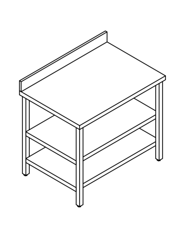 Tavolo con 2 ripiani AISI 304 - Profondità 60 - Alzatina - Gambe quadre