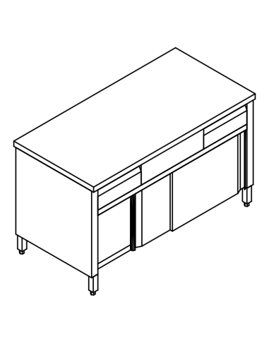 Cupboard table AISI 304 - Depth 70 - Drawer - Square legs