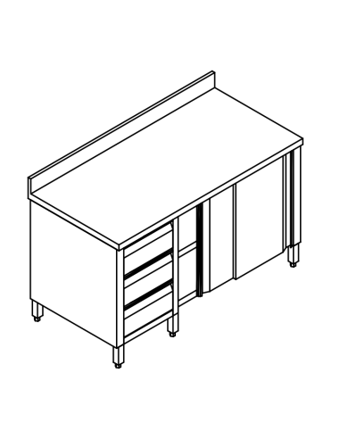 Cupboard table AISI 304 - Depth 70 - Alzatina - 3 vertical drawers