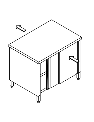 Cupboard table AISI 304 - Depth 80 - Slides on two sides