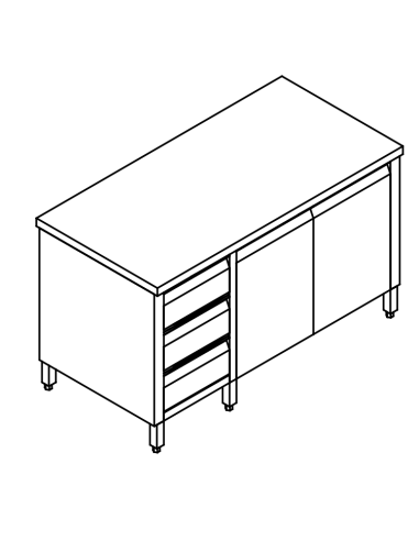 Tavolo armadiato battente AISI 304 - N.3 cassetti - Profondità 60