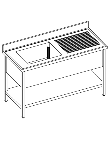 Lavello con ripiano - Profondità 60 - N. 1 vasca - Gocciolatoio a destra