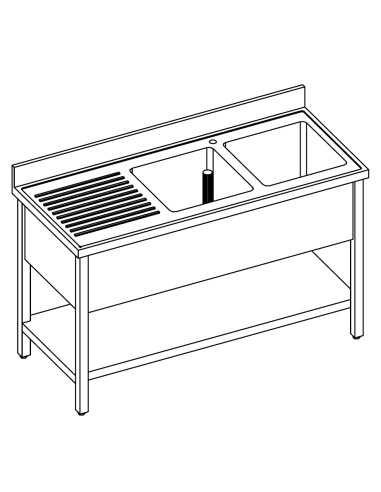 Lavello ripiano - Profundidad 70 - N. 2 tanques - Gotero izquierdo