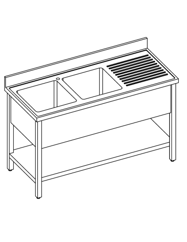 Lavello con ripiano - Profondità 60 - N. 2 vasche - Gocciolatoio a destra