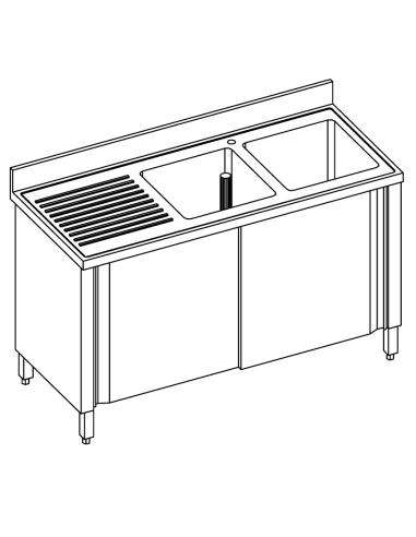 Locked sink - Depth 60 - N. 2 tanks - Left drier