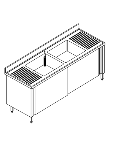 Lavello armadiato - Profondità 70 - N. 2 vasche - Gocciolatoio a destra e sinistra