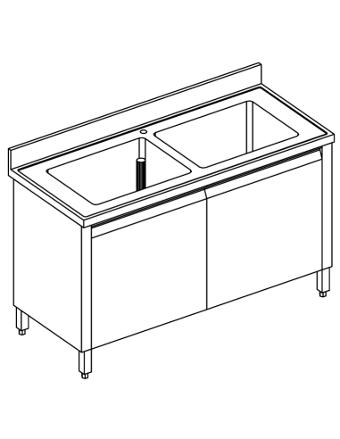 Locked sink - Swinging doors - Depth 70 - N.2 tanks - Dimensions various