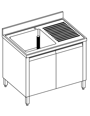 Lavello armadiato - Ante battenti - Profondità 60 - N.1 vasca - Gocciolatoio a destra