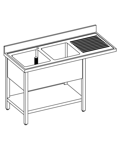 Lavello sbalzo - Ripiano - Profondità 70 - N. 2 vasche - Gocciolatoio a destra