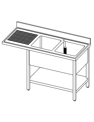 Cantilevered sink - shelf - Depth 70 - N. 2 tanks - Left drier