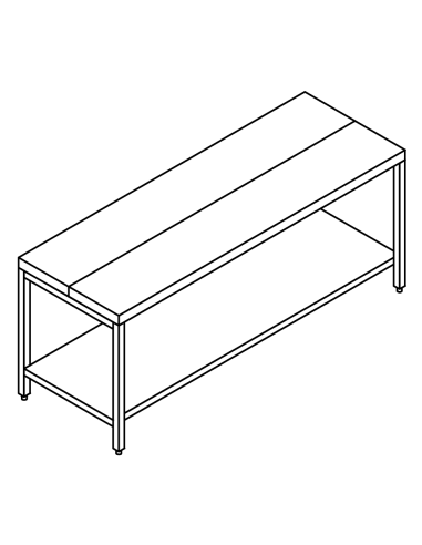 Tavolo con ripiano AISI 304 - 1/2 piano polietilene 1/2 acciaio - Profondità 100