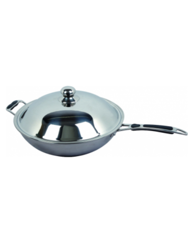 Padella Wok - ø mm 36 x 18 h - Materiale 3 strati - Manico in acciaio inox