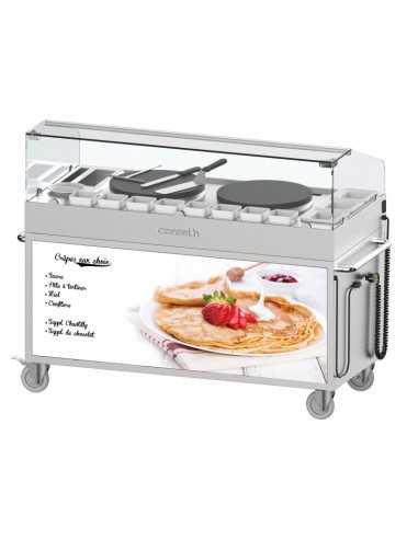 Double trolley - N.2 crepier Ø 40 - Front glass - cm 151.6 x 67.5 x 115 h