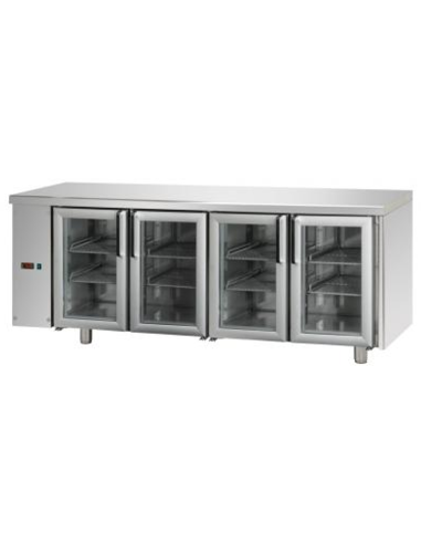 Refrigerated table - Without left group - N.4 glass doors - cm 211 x 70 x 80/101h