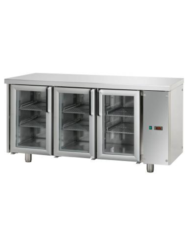 Tavolo refrigerato - Senza gruppo destra - N.3 porte vetro- cm 166 x 70 x 80/101h