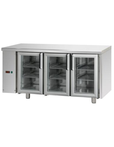 Mesa refrigerada - Sin grupo izquierdo - N.3 puertas de vidrio..- cm 166 x 70 x 80/101h