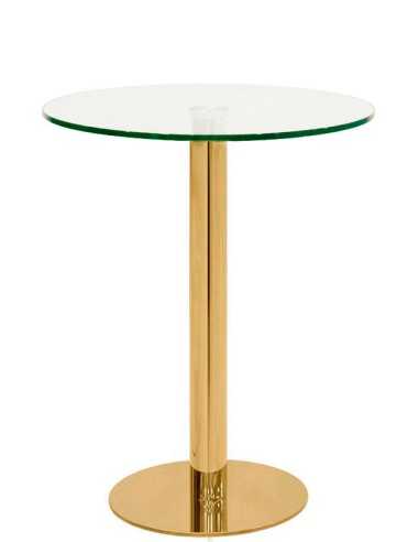 Table - Brass stainless steel - Tempered glass top - cm Ø 60 x 75 h