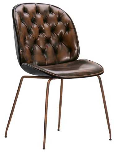 Chair - Painted metal - upholstered in antique leather - cm 44 x 39 x 86 h