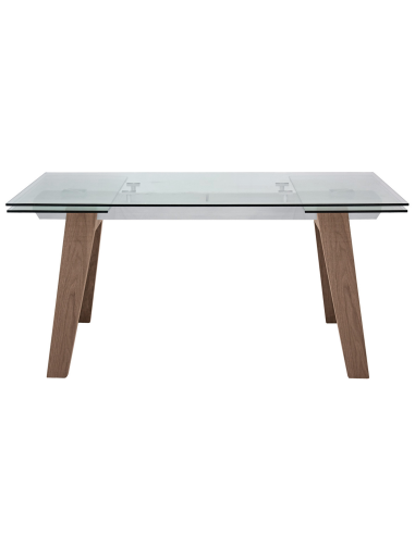 Mesa - Aluminio - patas de madera - Extensible parte superior en cristal - cm 160+40+40 x 90 x 75 h