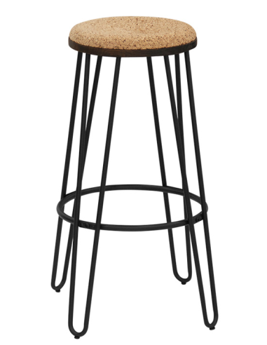 Stool - Painted metal - Adjustable seat in wood and cork - cm 33 Ø x 77 h