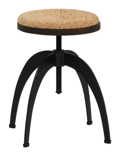 Stool - Painted metal - Adjustable seat in wood and cork - cm 33 Ø x 43/60 h