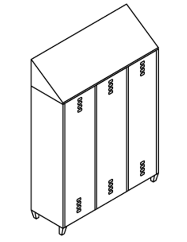 Locker room - N.3 seats - Slide and lock - cm 100 x 35 x 180/198 h