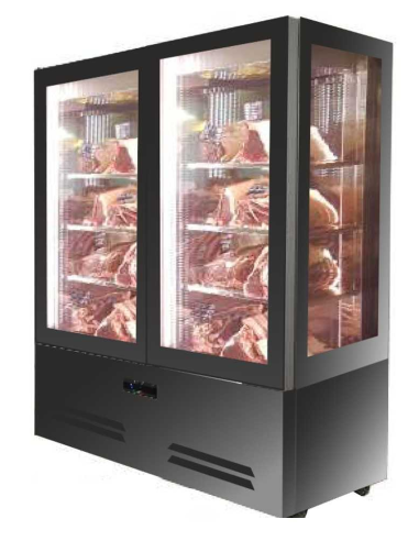 Meat display case with 4 glass sides and double door - Cm 165 x 67 x 196 h