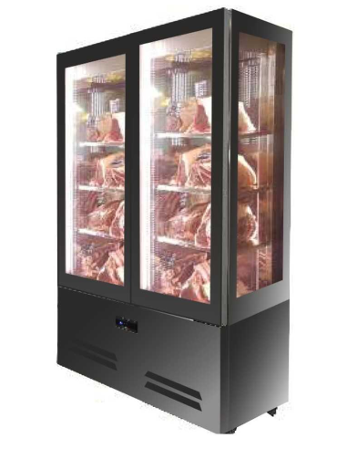 Meat display case with 4 glass sides and double door - Cm 125 x 67 x 196 h