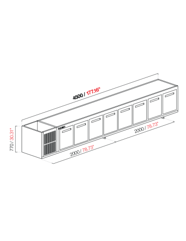 Capucha empotrada - refrigerada - N. 8 puertas - cm 450 x 53.5 x 77 h