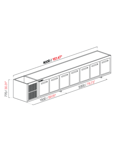 Cella da incasso - Refrigerata - N. 7 porte - cm 400 x 53.5 x 77 h