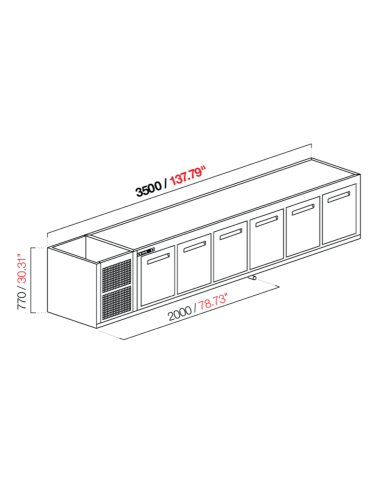 Capucha empotrada - refrigerada - N. 6 puertas - cm 350 x 53.5 x 77 h