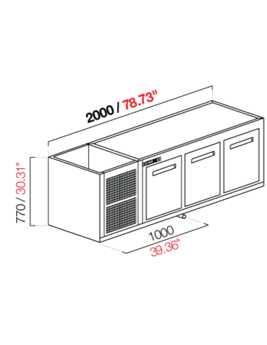 Capucha empotrada - refrigerada - N. 3 puertas - cm 200 x 53.5 x 77 h