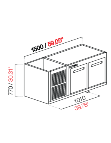 Capucha empotrada - refrigerada - N. 2 puertas - cm 150 x 53.5 x 77 h