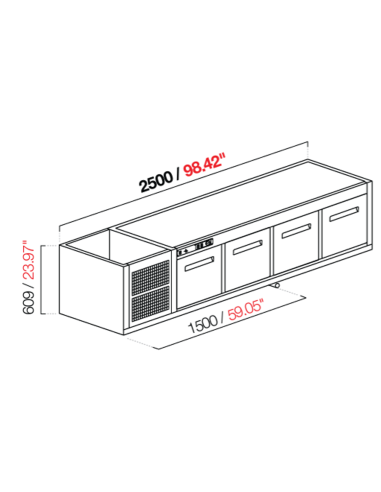 Capucha empotrada - refrigerada - N. 4 puertas - cm 250 x 63 x 60.9 h