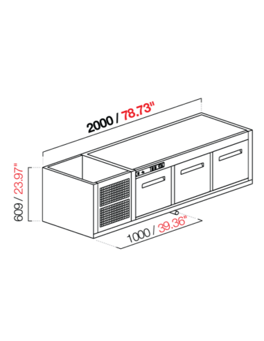 Capucha empotrada - refrigerada - N. 3 puertas - cm 200 x 63 x 60.9 h