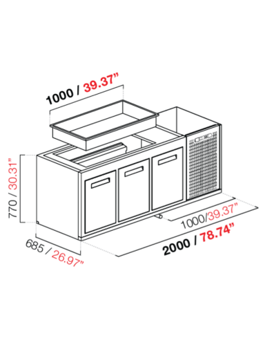 Built-in hood - Refrigerated - With tub - N. 3 doors - cm 200 x 68.5 x 77 h