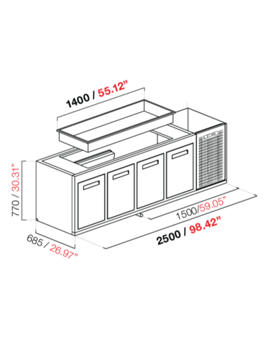 Built-in hood - Refrigerated - With tub - N. 4 doors - cm 250 x 68.5 x 77 h